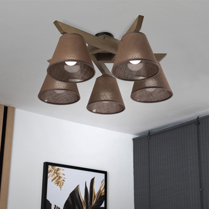 Brilagi - LED  Lestenec ANTHONY 5xE14/40W/230V hrast oreh/rjava