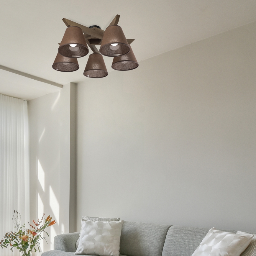 Brilagi - LED  Lestenec ANTHONY 5xE14/40W/230V hrast oreh/rjava