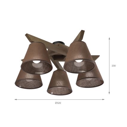 Brilagi - LED  Lestenec ANTHONY 5xE14/40W/230V hrast oreh/rjava