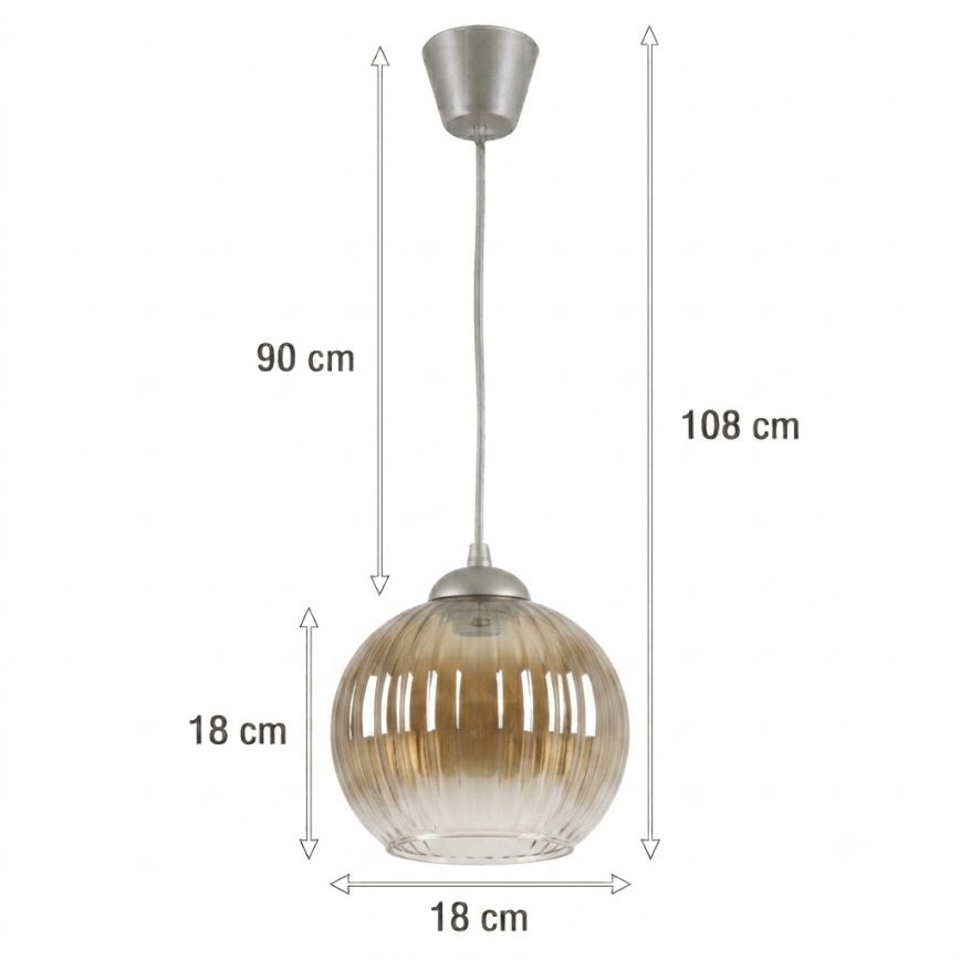 Brilagi - LED lestenec na kablu RETRO GLASS 1xE27/60W/230V premer 18 cm srebrna/dimno rjava