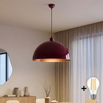 Brilagi - LED lestenec na jeklenem kablu METALO 1xE27/40W/230V premer 60 cm bordo/bakrena