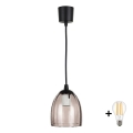 Brilagi - LED lestenec na jeklenem kablu RETRO GLASS 1xE27/60W/230V, premer 17 cm, črna/dimno bež