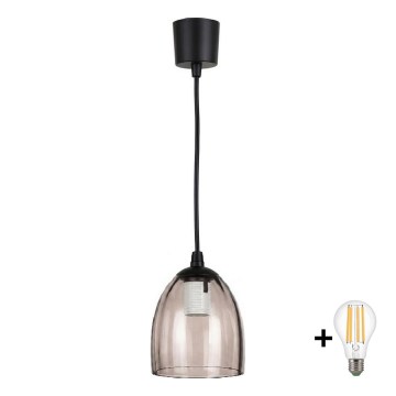 Brilagi - LED lestenec na jeklenem kablu RETRO GLASS 1xE27/60W/230V, premer 17 cm, črna/dimno bež
