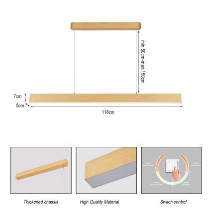 Brilagi - LED lestenec na jeklenem kablu SLEEKLINE LED/40W/230V 3000/4500/6000K dekor hrasta