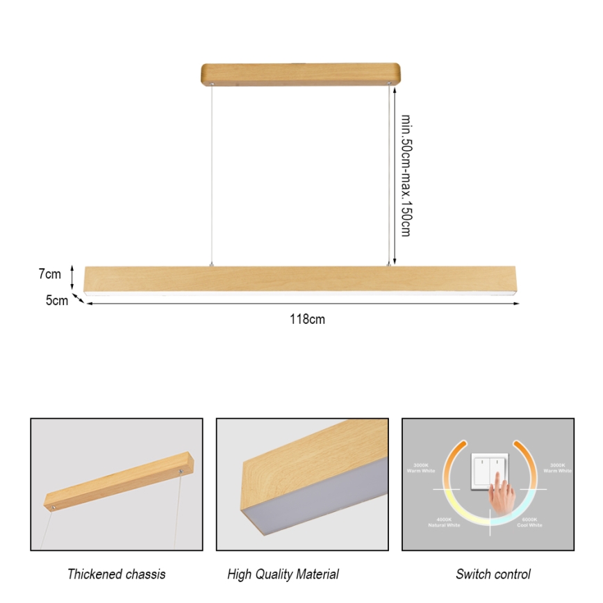 Brilagi - LED lestenec na jeklenem kablu SLEEKLINE LED/40W/230V 3000/4500/6000K dekor hrasta