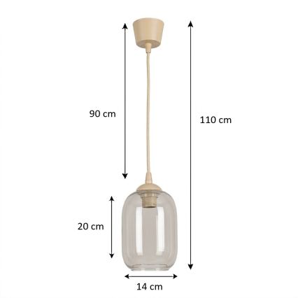 Brilagi - LED viseči lestenec na žici RETRO GLASS 1xE27/60W/230V Ø 14 cm bež/dimno siva