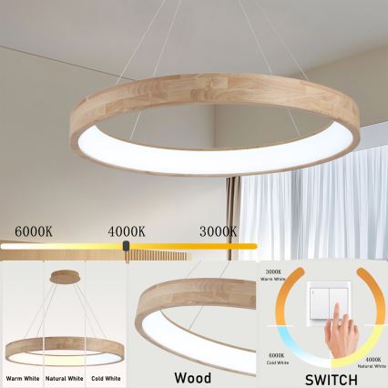 Brilagi - LED lestenec na kablu FALCON WOOD LED/60W/230V 3000/4000/6000K, premer 80 cm, les