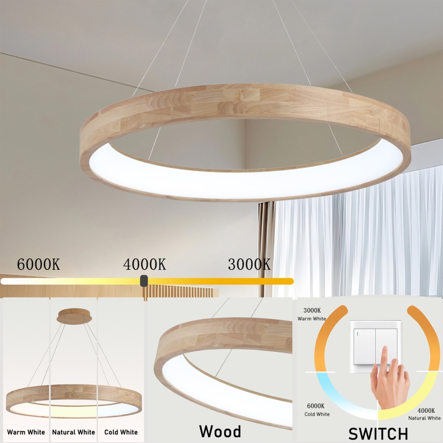 Brilagi - LED lestenec na kablu FALCON WOOD LED/60W/230V 3000/4000/6000K, premer 80 cm, les