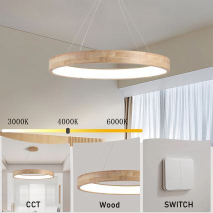 Brilagi - LED lestenec na kablu FALCON WOOD LED/60W/230V 3000/4000/6000K, premer 80 cm, les