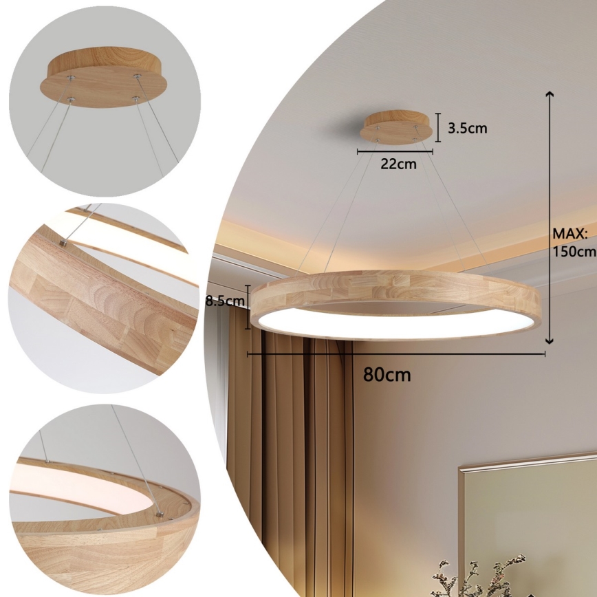 Brilagi - LED lestenec na kablu FALCON WOOD LED/60W/230V 3000/4000/6000K, premer 80 cm, les
