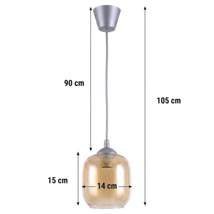 Brilagi - LED lestenec na kablu RETRO GLASS 1xE27/60W/230V premer 14 cm srebrn/dimno rjav