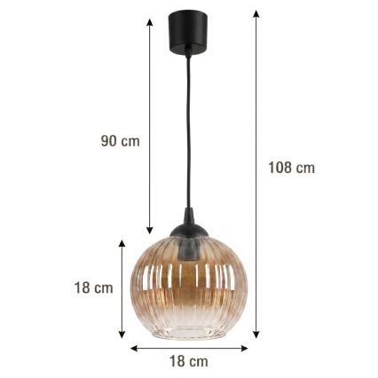 Brilagi - LED lestenec na kablu RETRO GLASS 1xE27/60W/230V, premer 18 cm, črna/dimna rjava