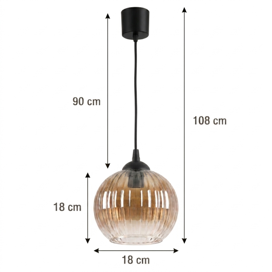 Brilagi - LED lestenec na kablu RETRO GLASS 1xE27/60W/230V, premer 18 cm, črna/dimna rjava