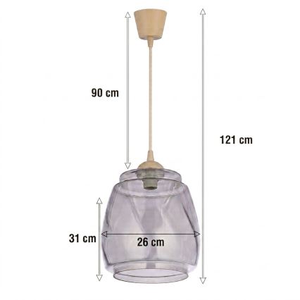Brilagi - LED viseči lestenec na kabelu RETRO GLASS 1xE27/60W/230V premer 26 cm bež/dimno siva