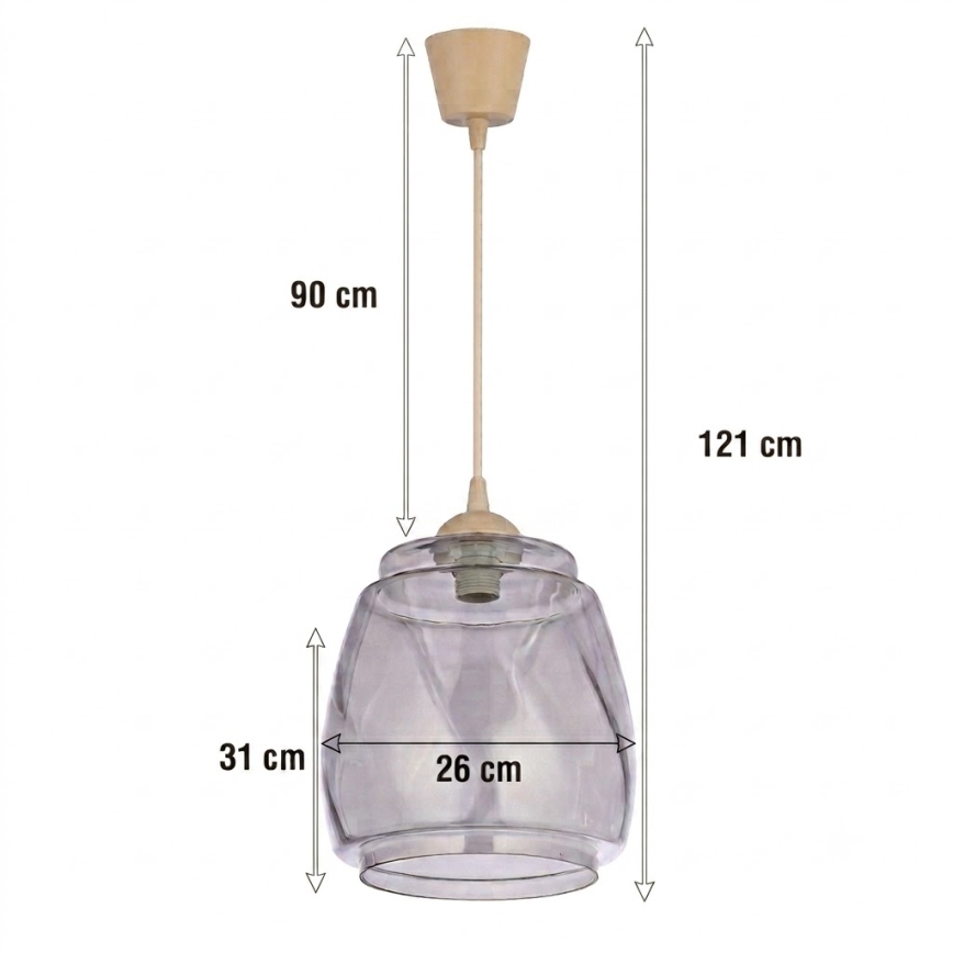 Brilagi - LED viseči lestenec na kabelu RETRO GLASS 1xE27/60W/230V premer 26 cm bež/dimno siva