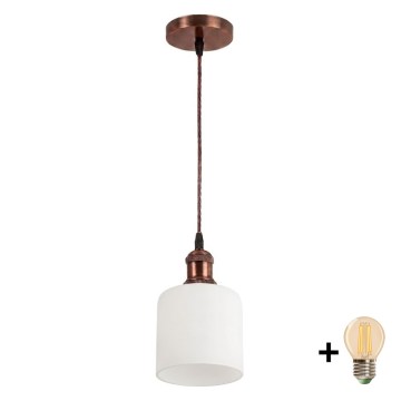 Brilagi - LED lestenec na jekleni vrvici RETRO GLASS 1xE27/60W/230V Ø 13 cm bakrena/bela