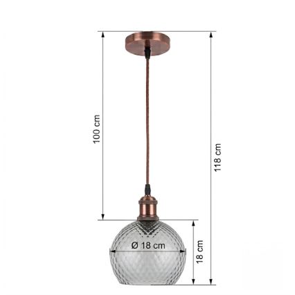 Brilagi - LED lestenec na kablu RETRO GLASS 1xE27/60W/230V premer 18 cm bela/dimna siva