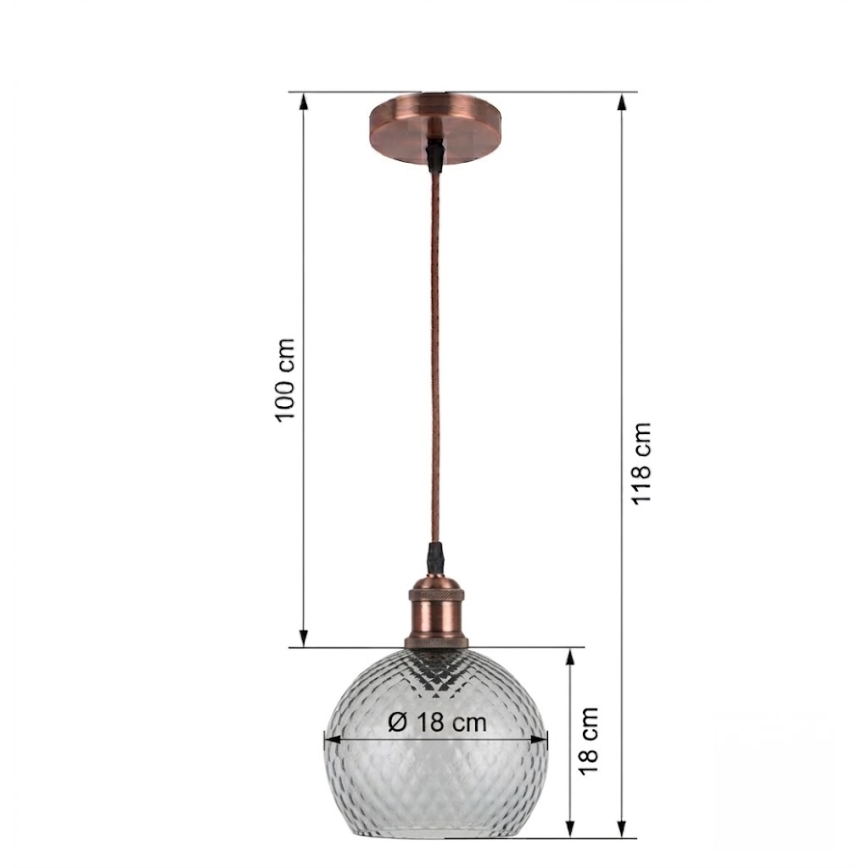 Brilagi - LED lestenec na kablu RETRO GLASS 1xE27/60W/230V premer 18 cm bela/dimna siva