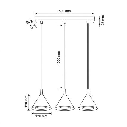 BRILAGI - LED Lestenec na kablu CONE TRIPLE 3xGX53/15W/230V bež