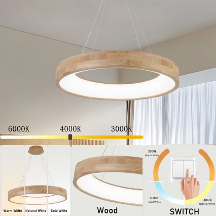 Brilagi - LED lestenec na kablu FALCON WOOD LED/40W/230V 3000/4000/6000K premer 60 cm les