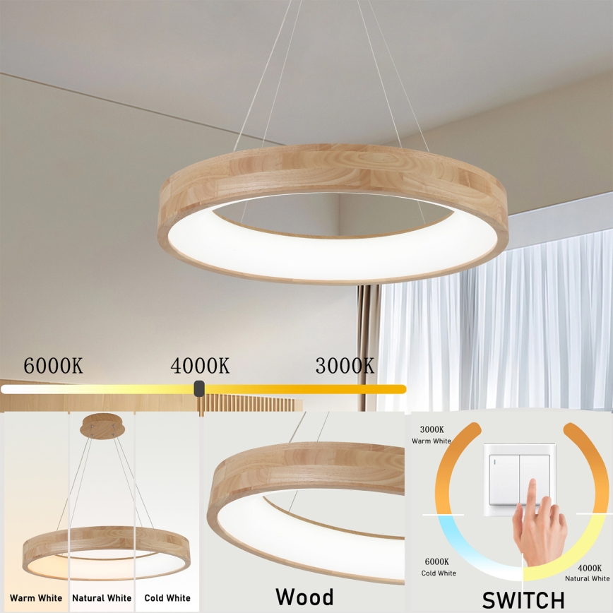 Brilagi - LED lestenec na kablu FALCON WOOD LED/40W/230V 3000/4000/6000K premer 60 cm les
