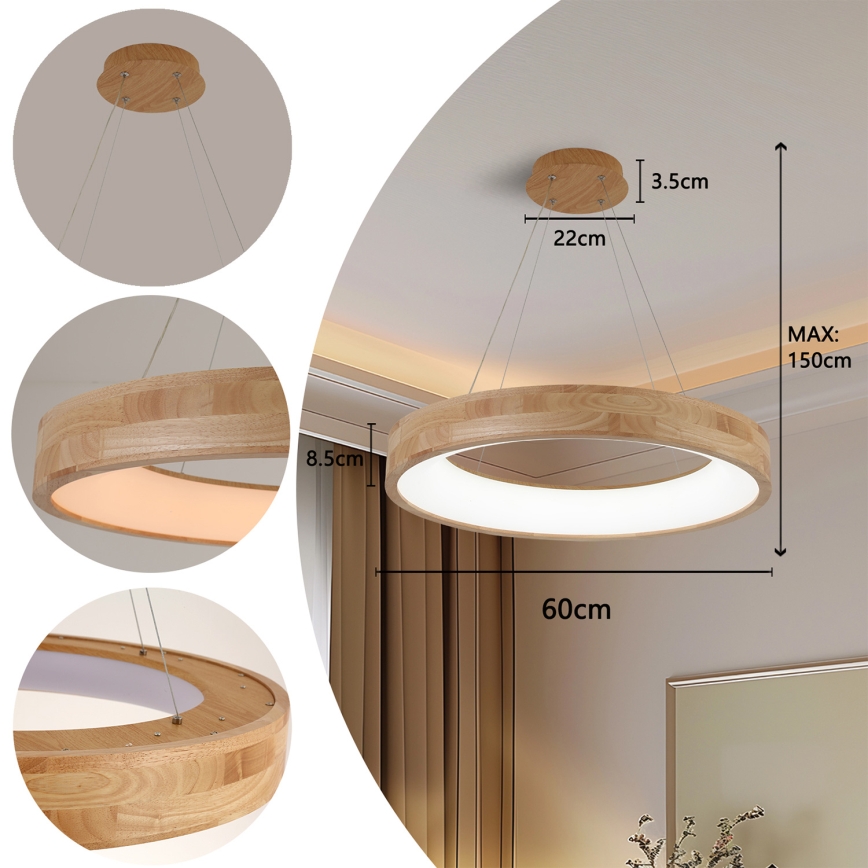 Brilagi - LED lestenec na kablu FALCON WOOD LED/40W/230V 3000/4000/6000K premer 60 cm les