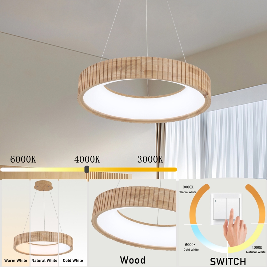 Brilagi - LED viseči lestenec na kablu FALCON WOOD MODERN LED/30W/230V 3000/4000/6000K premer 45 cm les