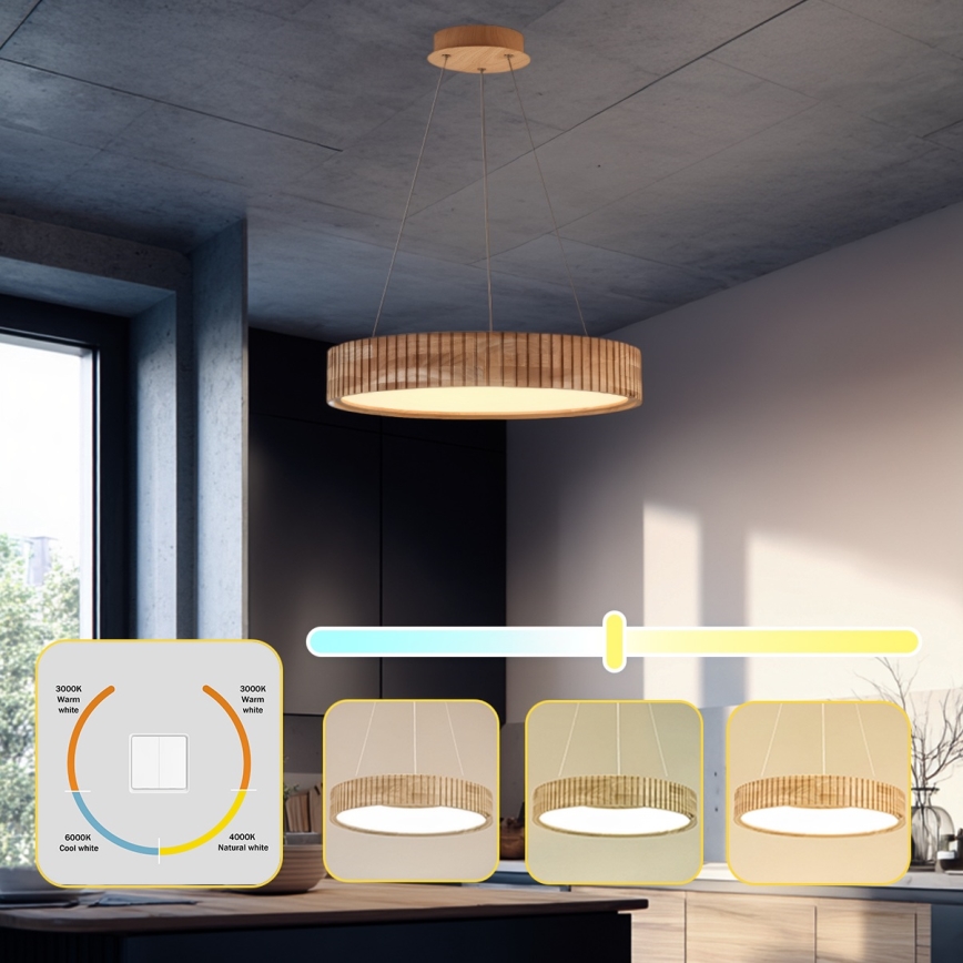 Brilagi - LED viseči lestenec na kablu FALCON WOOD MODERN LED/30W/230V 3000/4000/6000K premer 45 cm les