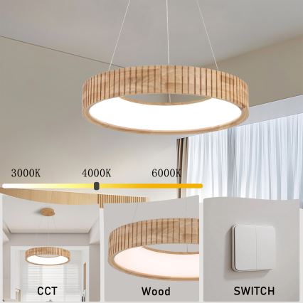 Brilagi - LED viseči lestenec na kablu FALCON WOOD MODERN LED/30W/230V 3000/4000/6000K premer 45 cm les