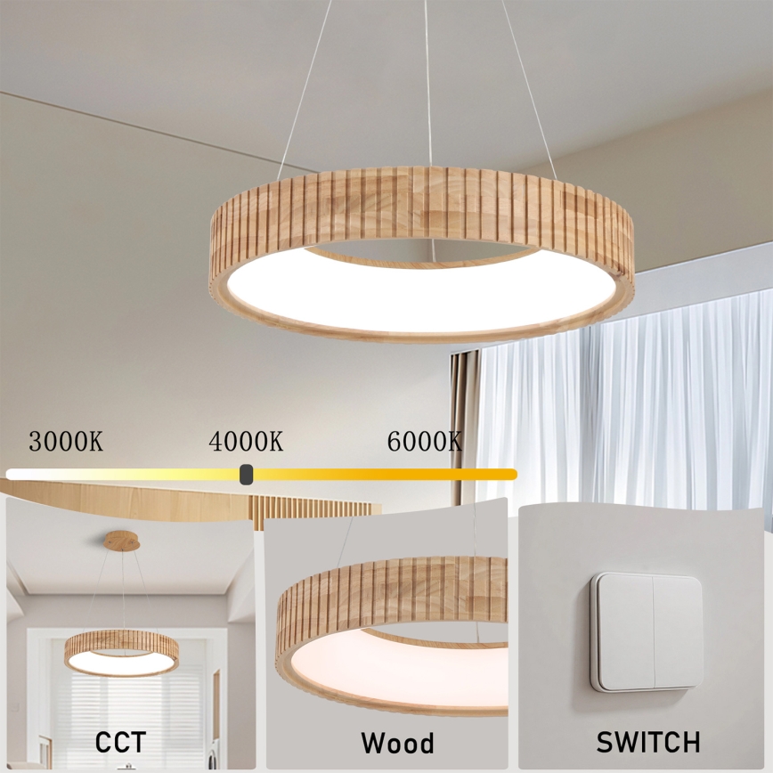Brilagi - LED viseči lestenec na kablu FALCON WOOD MODERN LED/30W/230V 3000/4000/6000K premer 45 cm les