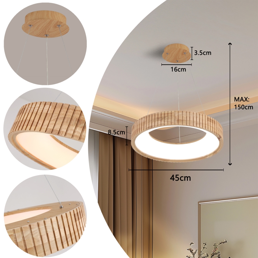 Brilagi - LED viseči lestenec na kablu FALCON WOOD MODERN LED/30W/230V 3000/4000/6000K premer 45 cm les