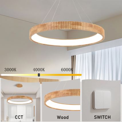 Brilagi - LED lestenec na kablu FALCON WOOD MODERN LED/60W/230V 3000/4000/6000K pr. 80 cm les