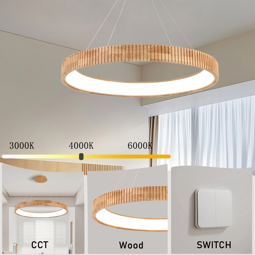 Brilagi - LED lestenec na kablu FALCON WOOD MODERN LED/60W/230V 3000/4000/6000K pr. 80 cm les