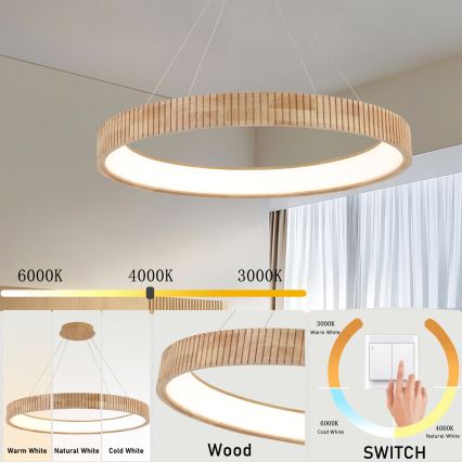 Brilagi - LED lestenec na kablu FALCON WOOD MODERN LED/60W/230V 3000/4000/6000K pr. 80 cm les