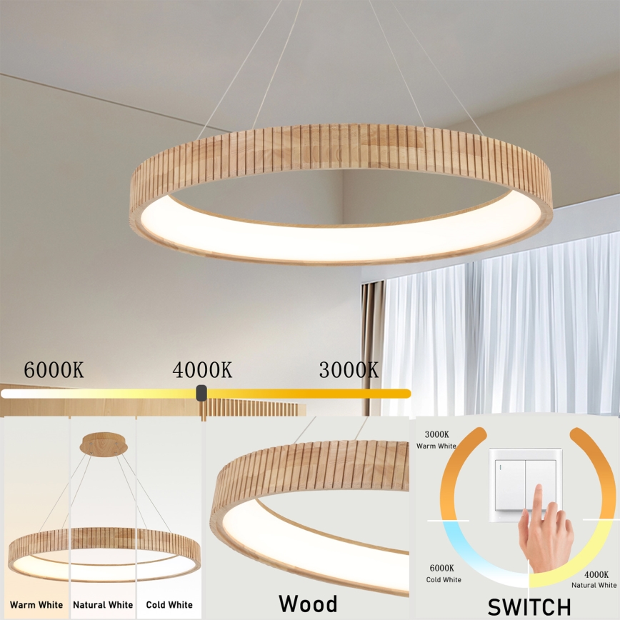 Brilagi - LED lestenec na kablu FALCON WOOD MODERN LED/60W/230V 3000/4000/6000K pr. 80 cm les