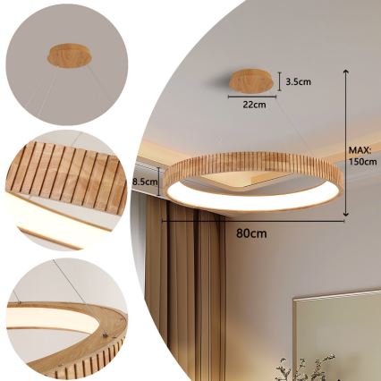 Brilagi - LED lestenec na kablu FALCON WOOD MODERN LED/60W/230V 3000/4000/6000K pr. 80 cm les