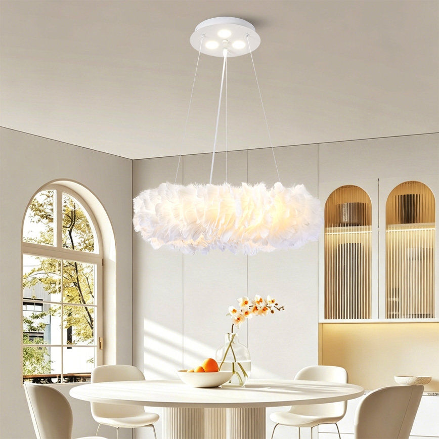 BRILAGI - LED lestenec na kablu FEATHER 3xE27/40W/230V + 3xLED/3W, premer 40 cm, bela