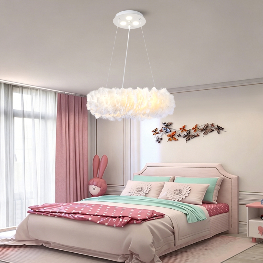 BRILAGI - LED lestenec na kablu FEATHER 3xE27/40W/230V + 3xLED/3W, premer 40 cm, bela
