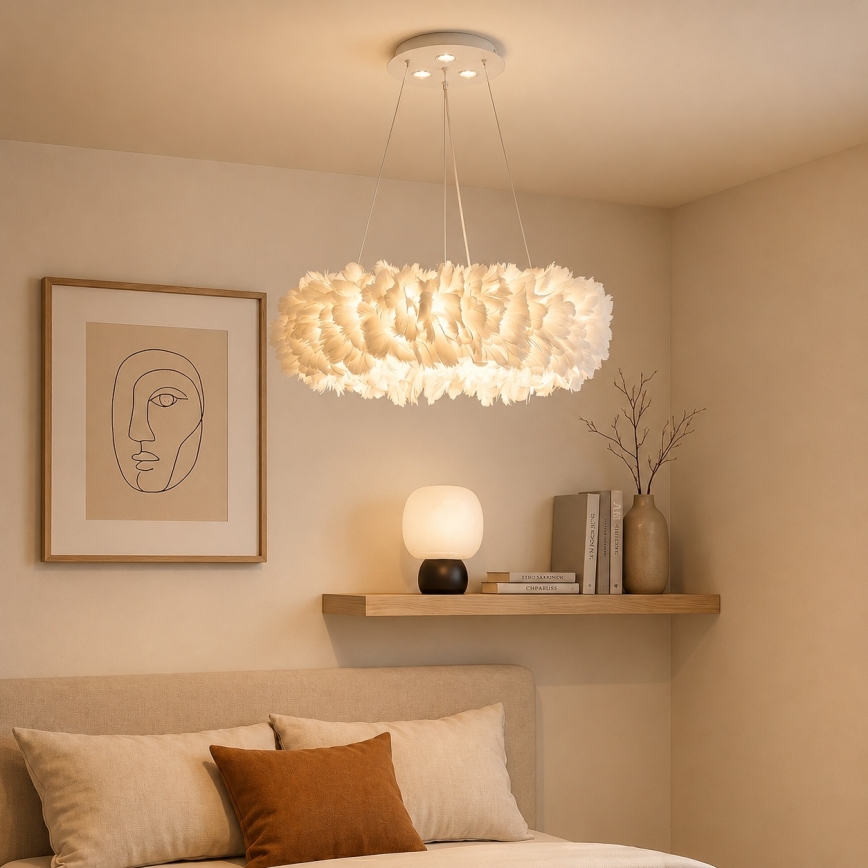 Brilagi - LED lestenec na kablu FEATHER 3xE27/40W/230V + 3xLED/3W, premer 40 cm, bela