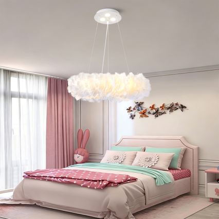 BRILAGI - LED lestenec na kablu FEATHER, 3×E27/40 W/230 V + 3×LED/3 W, premer 50 cm, bela