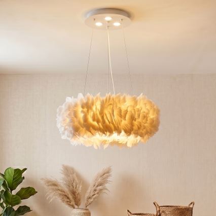 Brilagi - LED lestenec na kablu FEATHER, 3×E27/40 W/230 V + 3×LED/3 W, premer 50 cm, bela