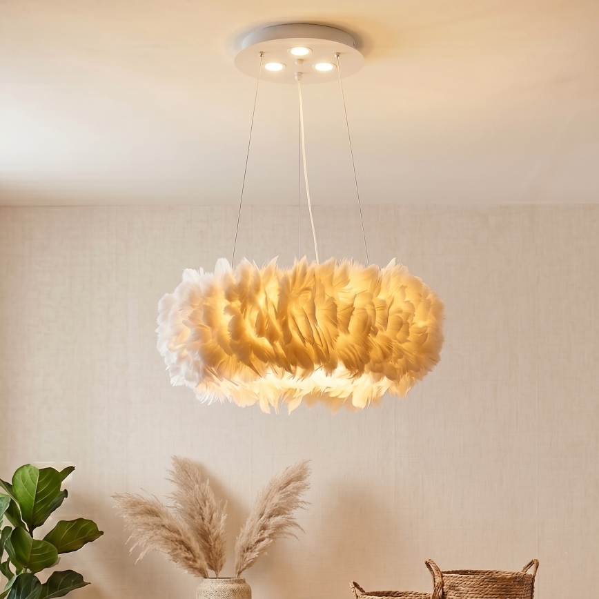 Brilagi - LED lestenec na kablu FEATHER, 3×E27/40 W/230 V + 3×LED/3 W, premer 50 cm, bela