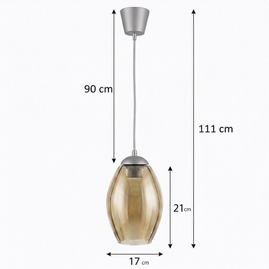 Brilagi - LED lestenec na kablu RETRO GLASS 1xE27/60W/230V pr. 17 cm srebrn/dimljen bež