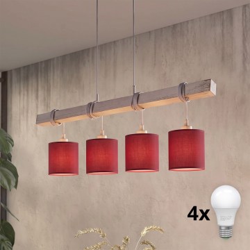 Brilagi - LED lestenec na kablu NUBILA 4xE27/60W/230V siva/pompejska rdeča