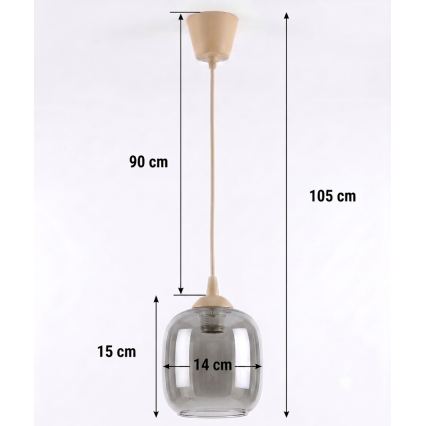 Brilagi - LED lestenec na kablu RETRO GLASS 1xE27/60W/230V premer 14 cm bež/dimno siva