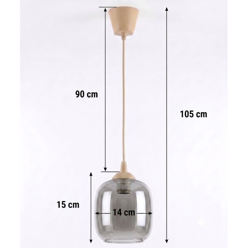 Brilagi - LED lestenec na kablu RETRO GLASS 1xE27/60W/230V premer 14 cm bež/dimno siva