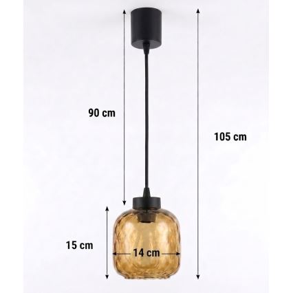 Brilagi - LED lestenec na žici RETRO GLASS 1xE27/60W/230V premer 14 cm črna/dimljena rjava