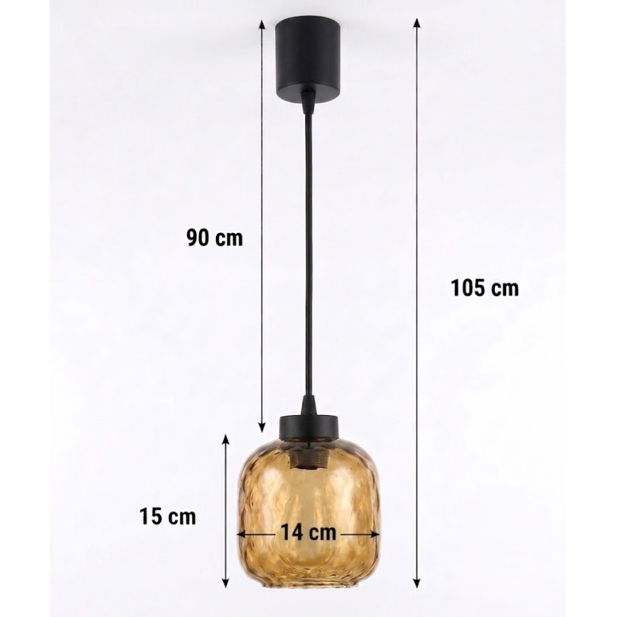 Brilagi - LED lestenec na žici RETRO GLASS 1xE27/60W/230V premer 14 cm črna/dimljena rjava
