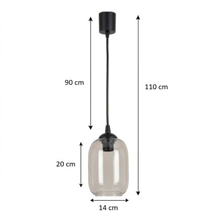 Brilagi - LED lestenec na kablu RETRO GLASS 1xE27/60W/230V premer 14 cm črna/dimna siva