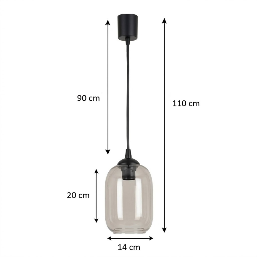Brilagi - LED lestenec na kablu RETRO GLASS 1xE27/60W/230V premer 14 cm črna/dimna siva